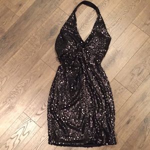 Black Sequin Halter Top Dress